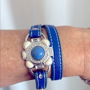 Lia Sophia Blue and Silver Double-Wrap Bracelet with Medallion